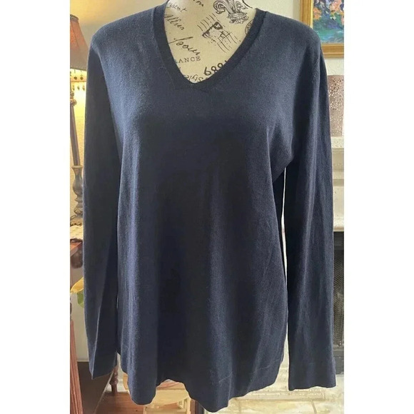 J. Jill Sweaters - J.jill Small Silk Cotton Navy Blue Long Sleeve Lightweight V Neck Sweater‎